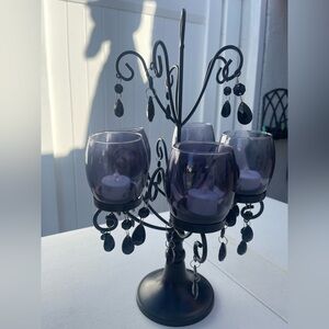 Black Candle Holder with Purple Accents used for Halloween Party decor